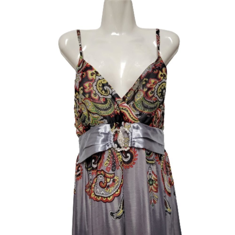 Long Dress Maxi Summer Dress Party Gown Paisley Abstract Print Colorful - Size L - Picture 3 of 16
